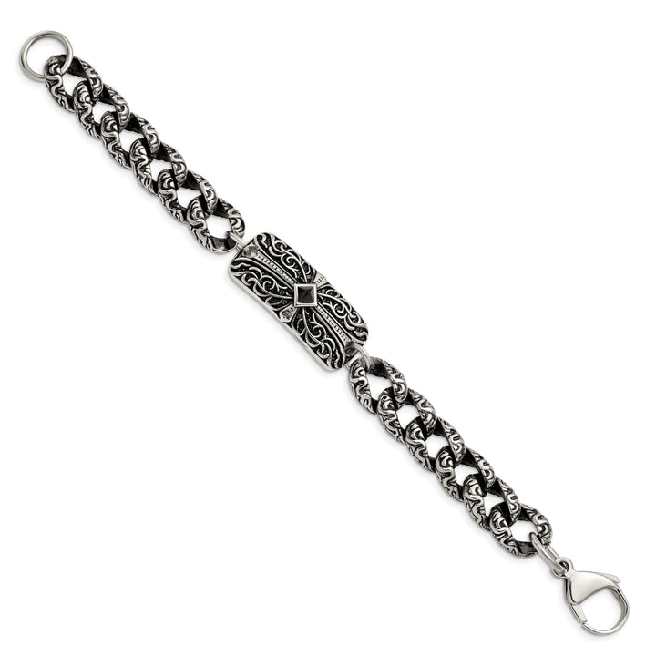Chisel Stainless Steel and with Black Agate 9" Fancy Link Bracelet