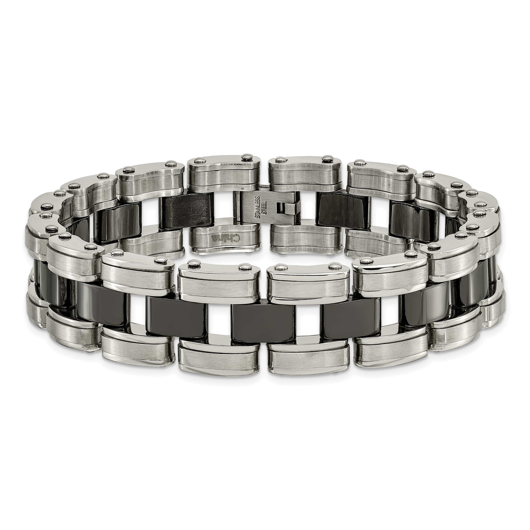 Chisel Stainless Steel and with Black Ceramic 8.5" Link Bracelet