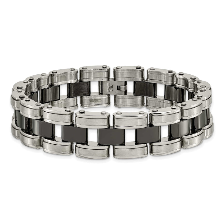 Chisel Stainless Steel and with Black Ceramic 8.5" Link Bracelet