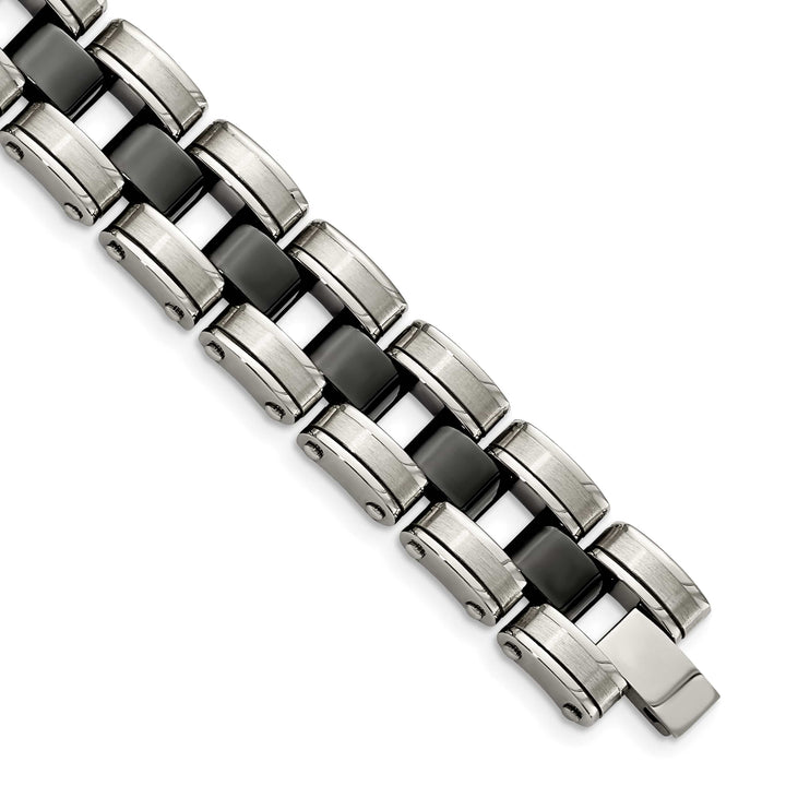 Chisel Stainless Steel and with Black Ceramic 8.5" Link Bracelet