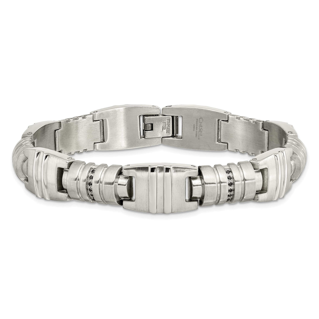 Chisel Stainless Steel and with Black CZ 8.25" Fancy Link Bracelet