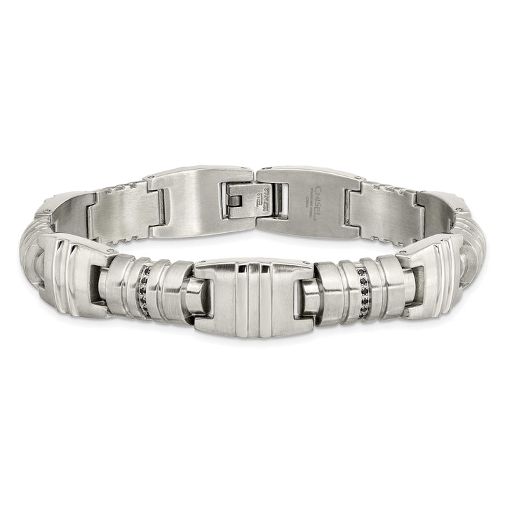 Chisel Stainless Steel and with Black CZ 8.25" Fancy Link Bracelet