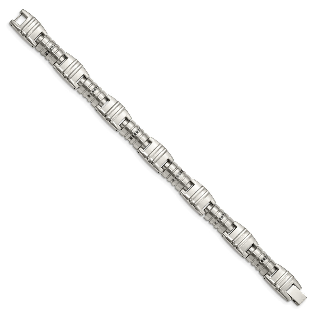 Chisel Stainless Steel and with Black CZ 8.25" Fancy Link Bracelet