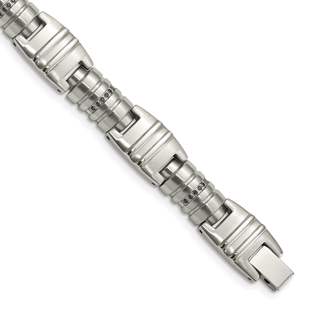 Chisel Stainless Steel and with Black CZ 8.25" Fancy Link Bracelet
