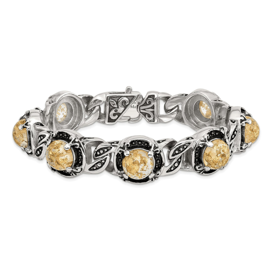 Chisel Stainless Steel and with Gold Tin Epoxy Resin 9" Link Bracelet