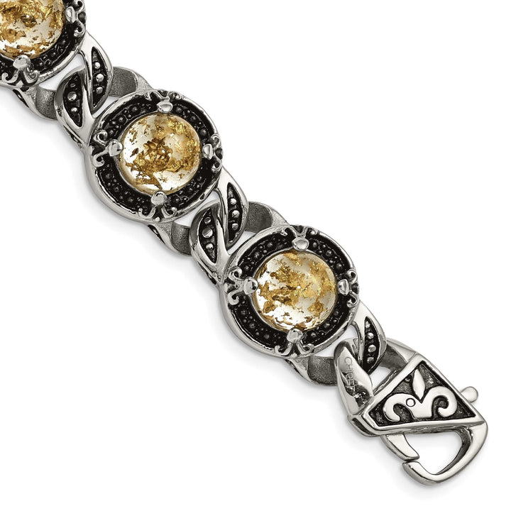 Chisel Stainless Steel and with Gold Tin Epoxy Resin 9" Link Bracelet