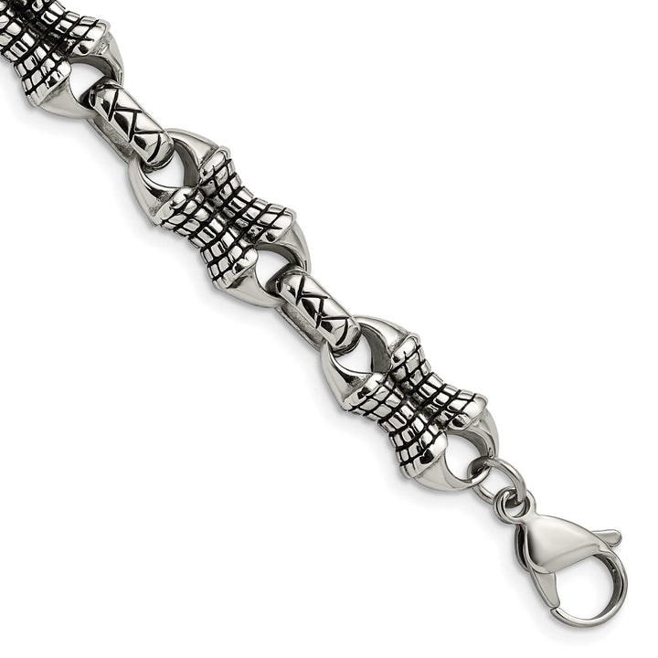 Chisel Stainless Steel Antiqued and 8.75" Patterned Link Bracelet
