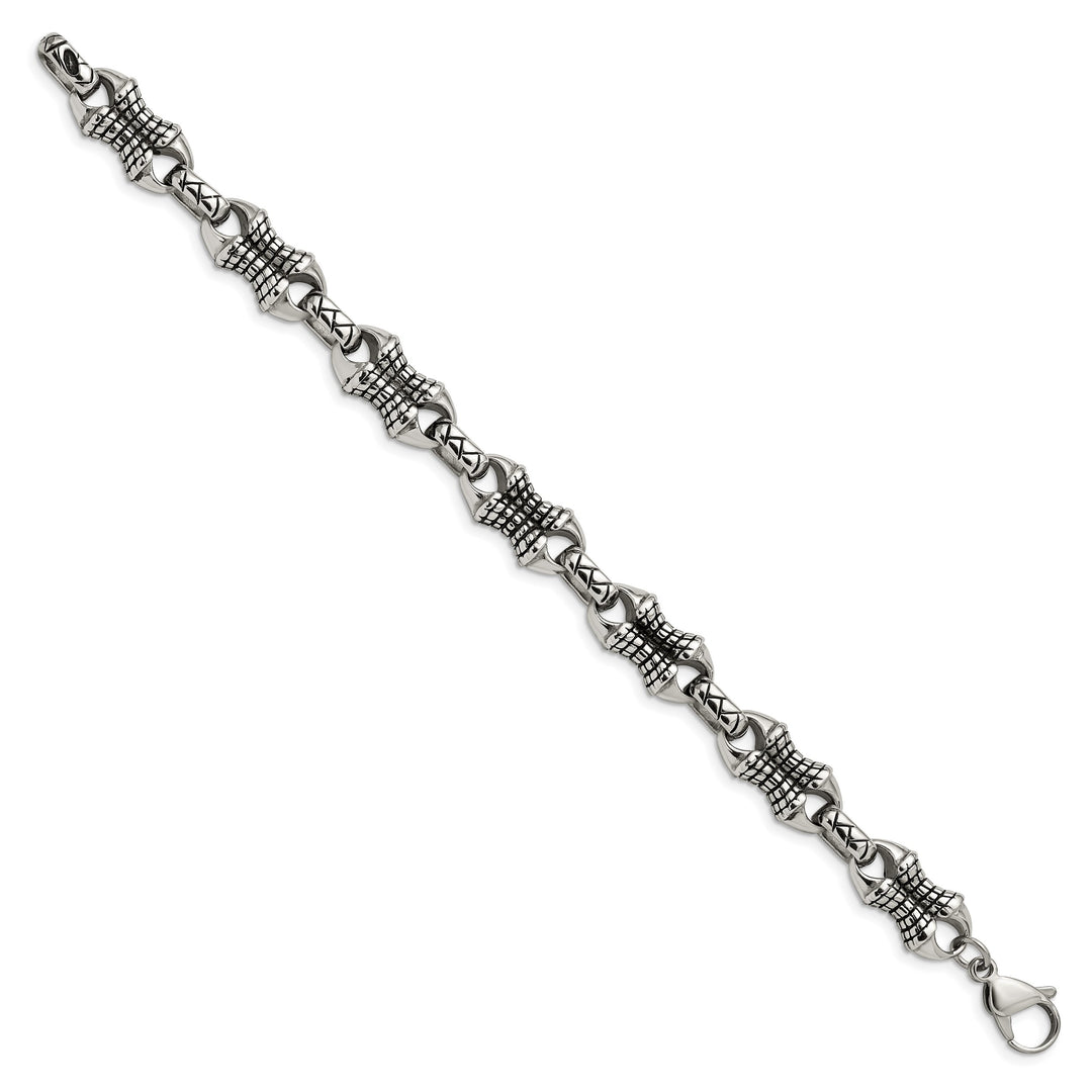 Chisel Stainless Steel Antiqued and 8.75" Patterned Link Bracelet