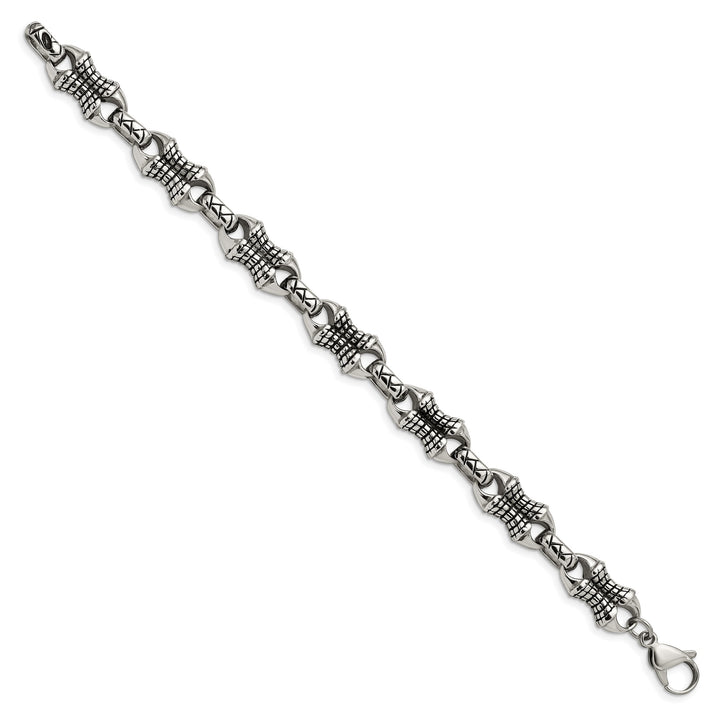 Chisel Stainless Steel Antiqued and 8.75" Patterned Link Bracelet
