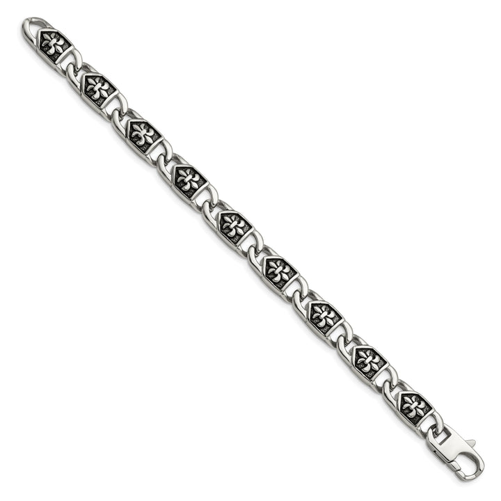 Chisel Stainless Steel Antiqued and Fleur de Lis 8.75" Link Bracelet