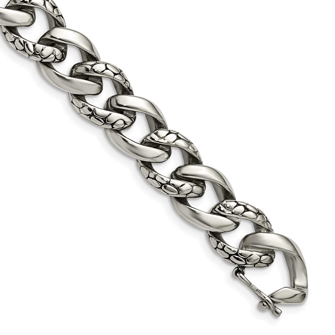 Chisel Stainless Steel Antiqued and Reptile Scale 8.5" Link Bracelet