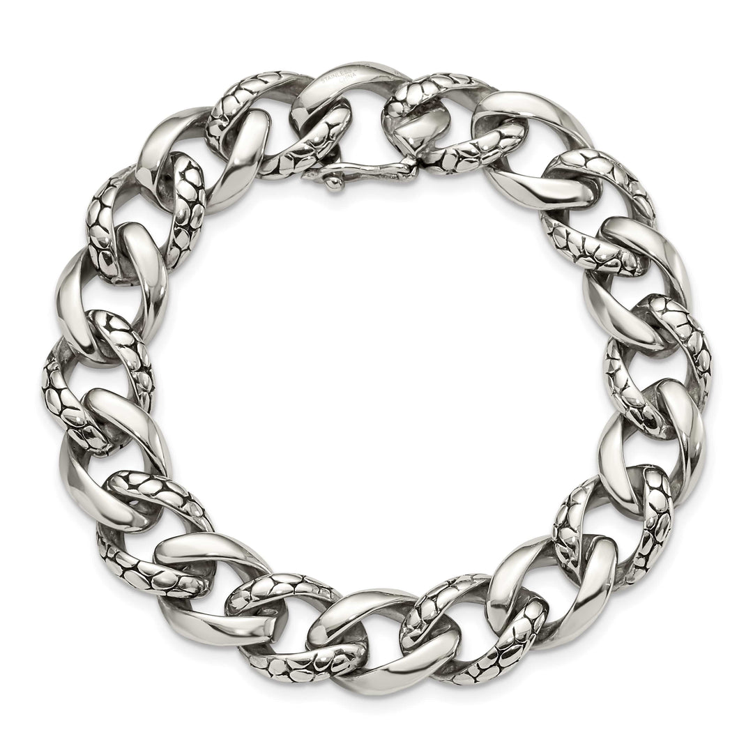 Chisel Stainless Steel Antiqued and Reptile Scale 8.5" Link Bracelet