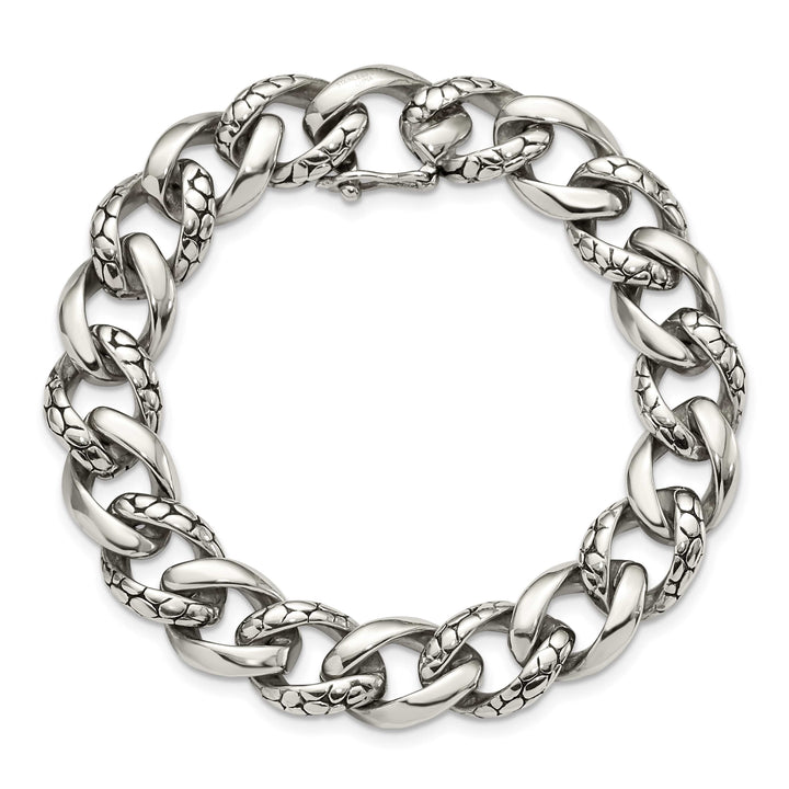Chisel Stainless Steel Antiqued and Reptile Scale 8.5" Link Bracelet