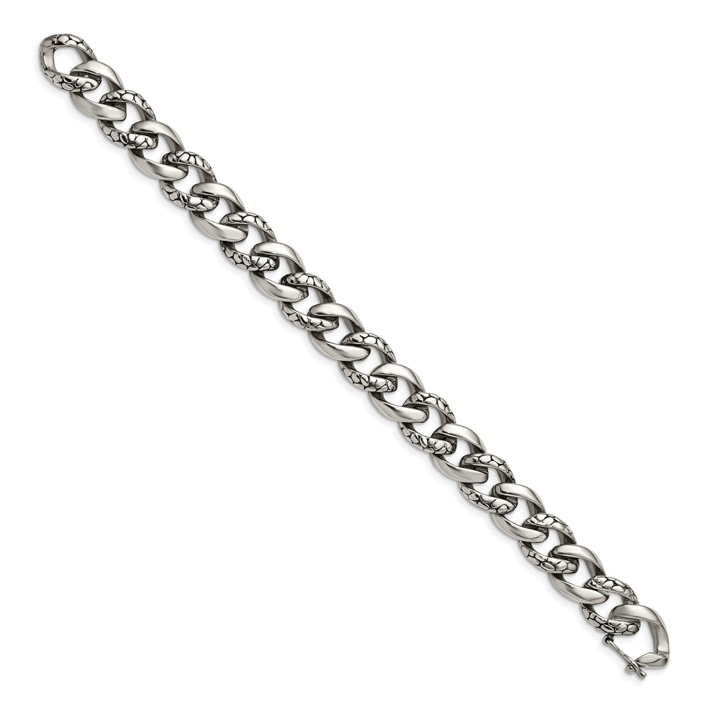 Chisel Stainless Steel Antiqued and Reptile Scale 8.5" Link Bracelet