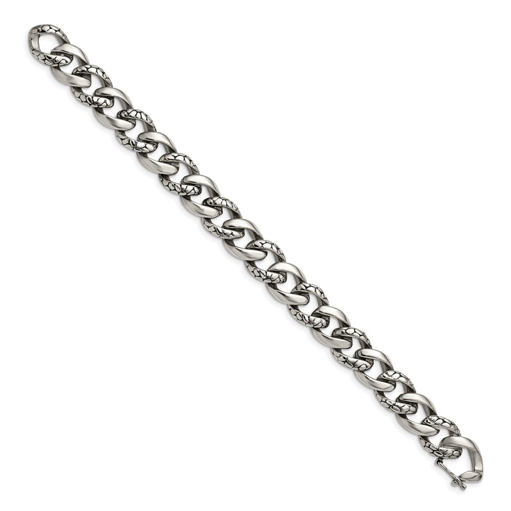 Chisel Stainless Steel Antiqued and Reptile Scale 8.5" Link Bracelet