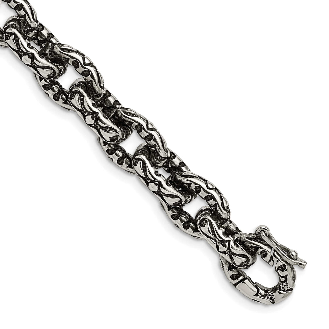 Chisel Stainless Steel Antiqued and Textured 8.25" Fancy Link Bracelet