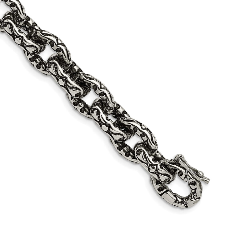 Chisel Stainless Steel Antiqued and Textured 8.25" Fancy Link Bracelet