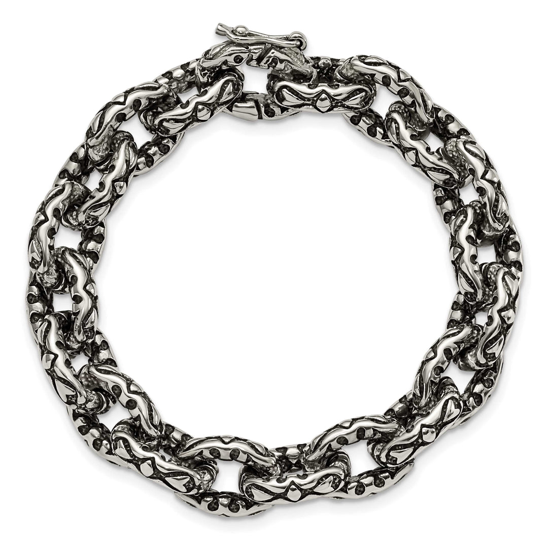 Chisel Stainless Steel Antiqued and Textured 8.25" Fancy Link Bracelet