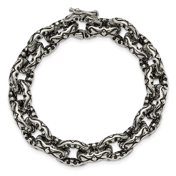 Chisel Stainless Steel Antiqued and Textured 8.25" Fancy Link Bracelet