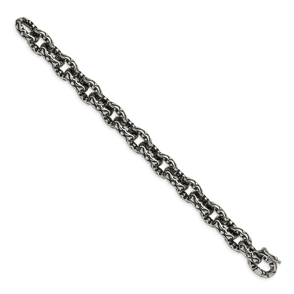 Chisel Stainless Steel Antiqued and Textured 8.25" Fancy Link Bracelet