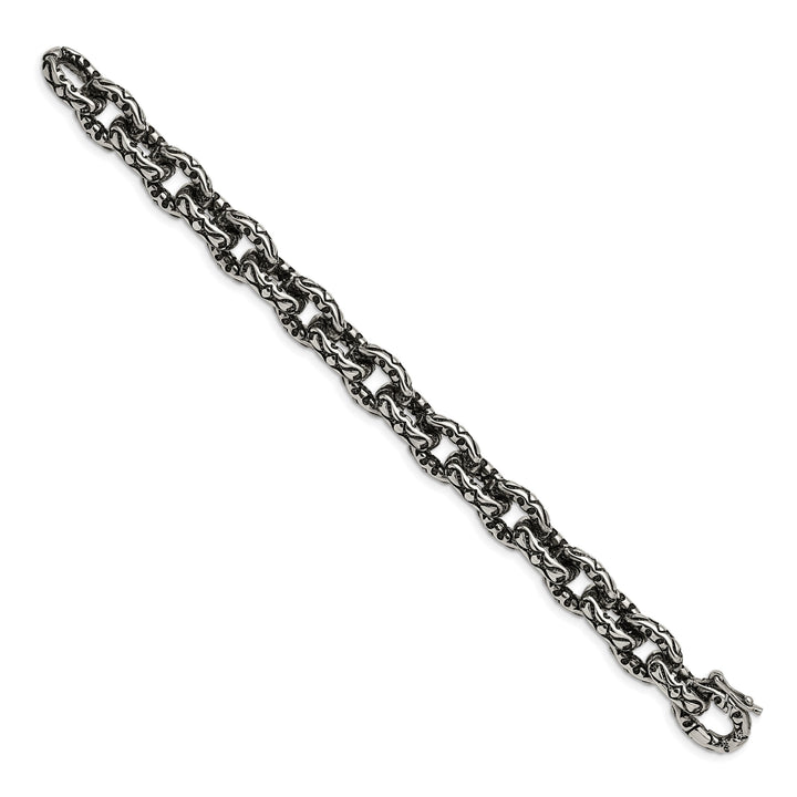 Chisel Stainless Steel Antiqued and Textured 8.25" Fancy Link Bracelet