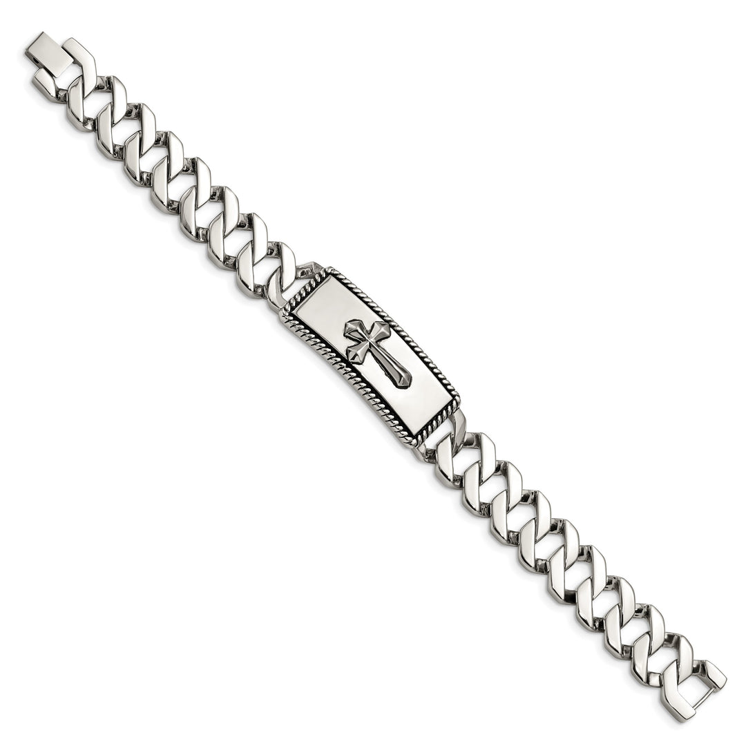 Chisel Stainless Steel Antiqued and Textured 8.5" Cross ID Bracelet