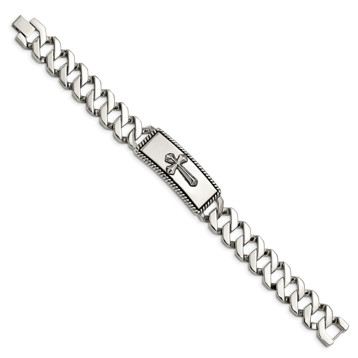 Chisel Stainless Steel Antiqued and Textured 8.5" Cross ID Bracelet