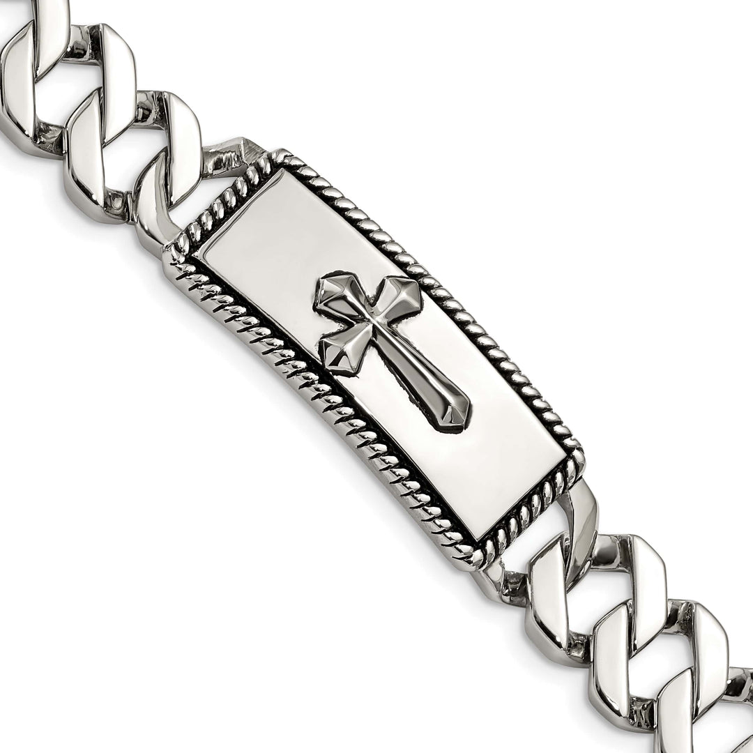 Chisel Stainless Steel Antiqued and Textured 8.5" Cross ID Bracelet