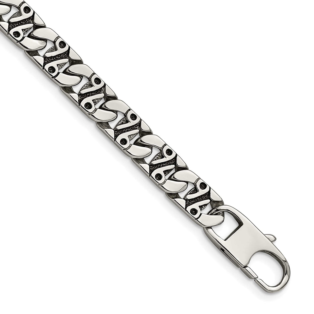 Chisel Stainless Steel Antiqued and Textured 8.75" Fancy Link Bracelet