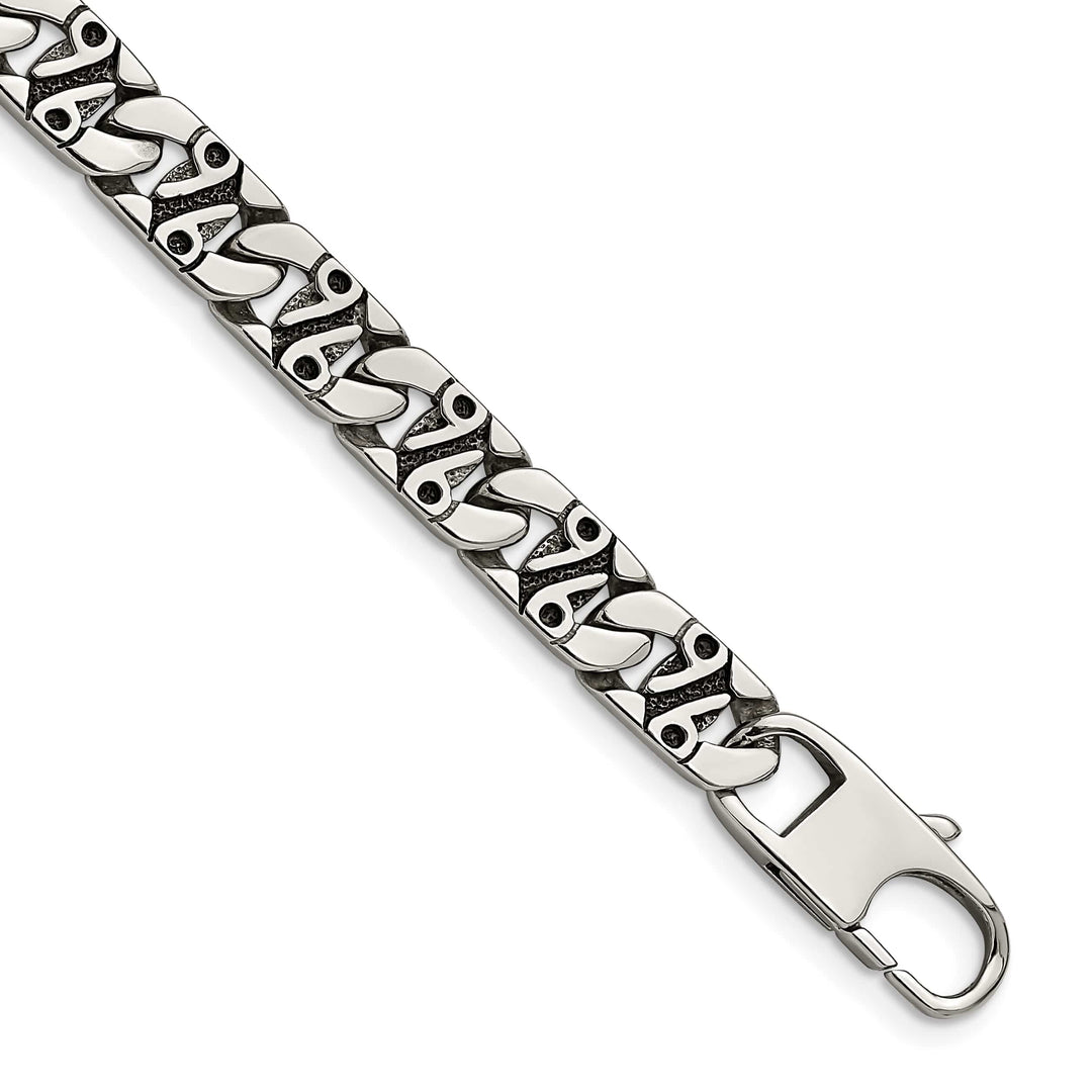 Chisel Stainless Steel Antiqued and Textured 8.75" Fancy Link Bracelet
