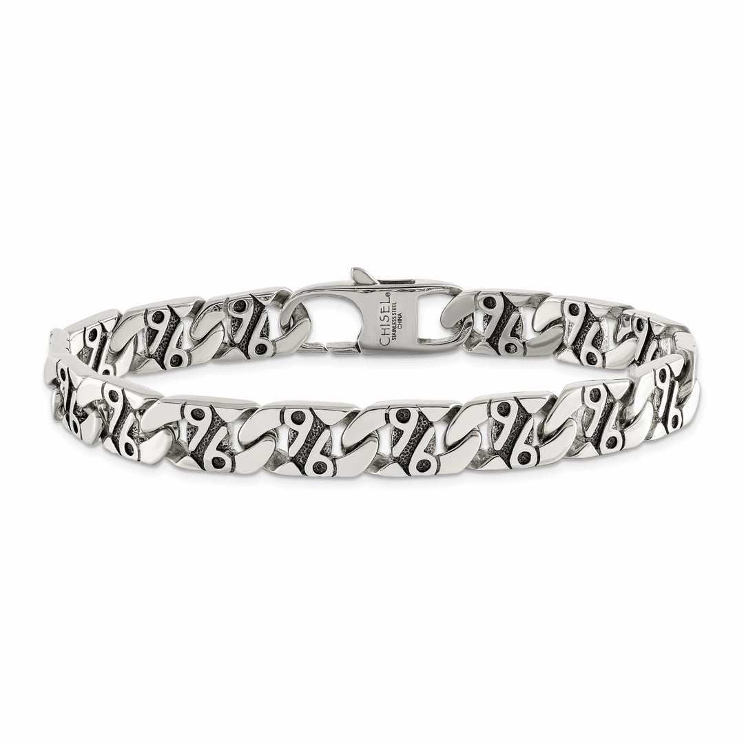 Chisel Stainless Steel Antiqued and Textured 8.75" Fancy Link Bracelet
