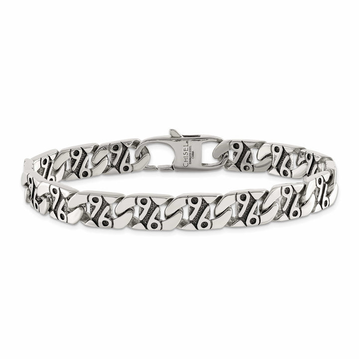 Chisel Stainless Steel Antiqued and Textured 8.75" Fancy Link Bracelet