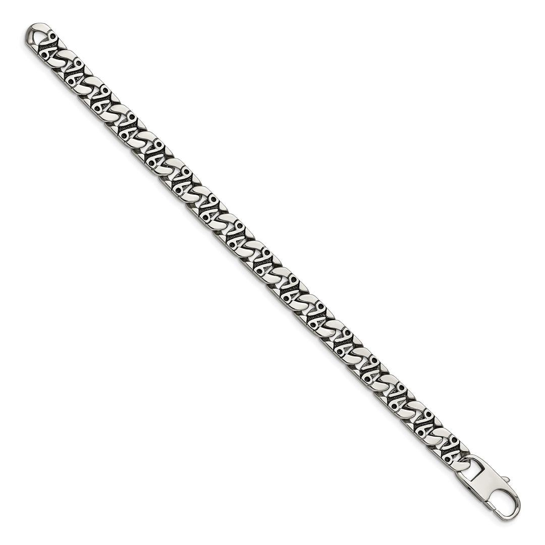Chisel Stainless Steel Antiqued and Textured 8.75" Fancy Link Bracelet