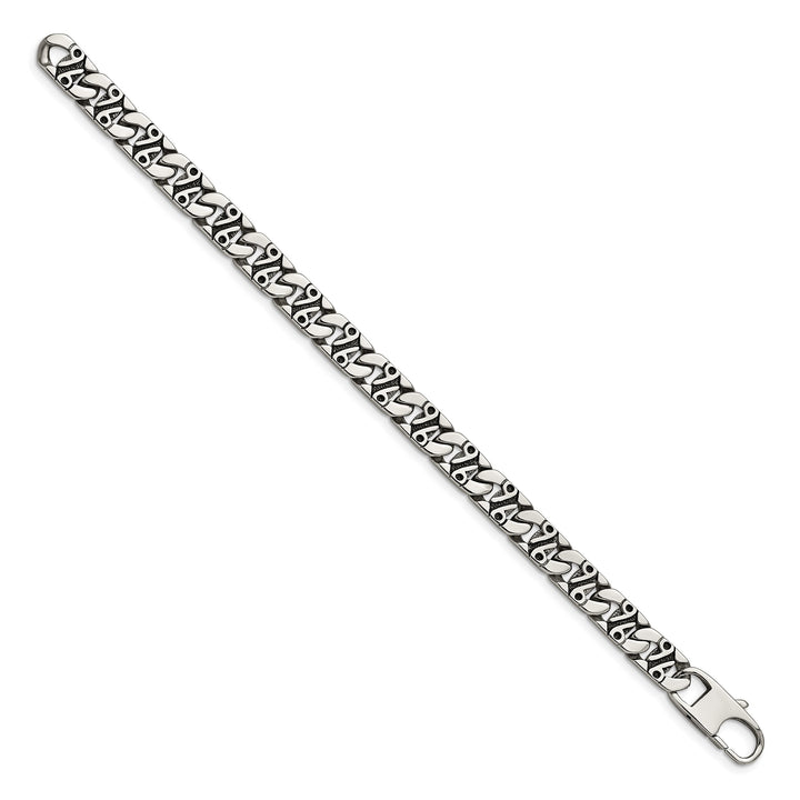 Chisel Stainless Steel Antiqued and Textured 8.75" Fancy Link Bracelet