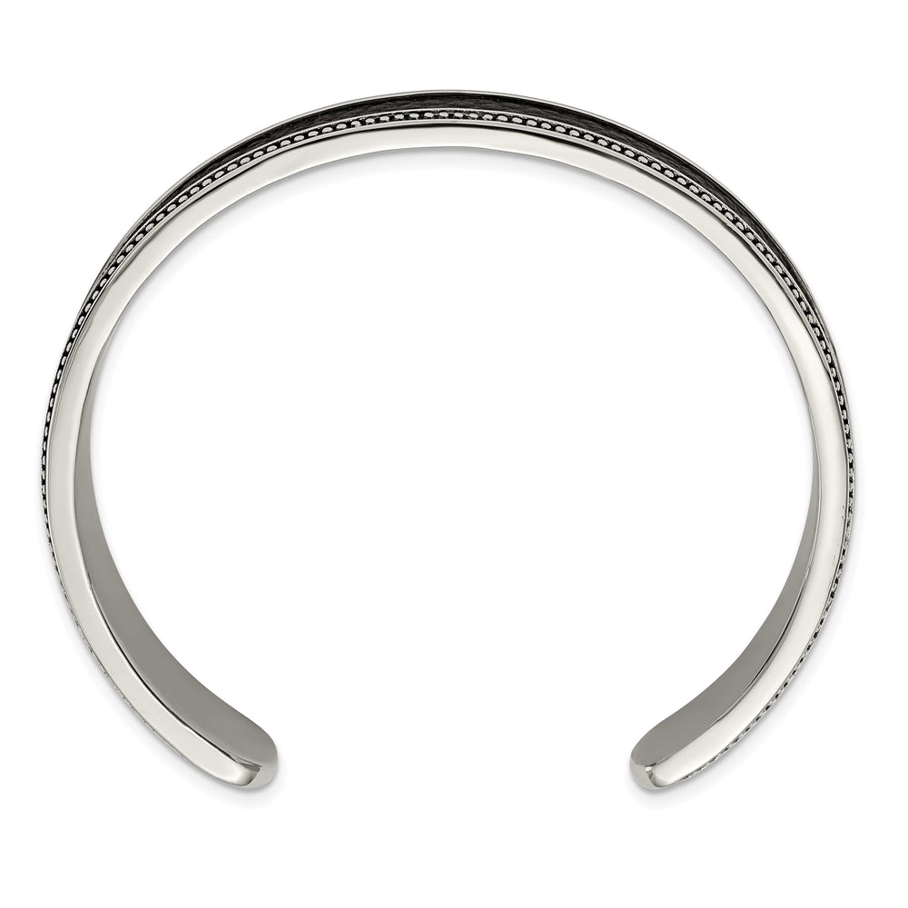 Chisel Stainless Steel Antiqued and Textured Leather Inlay 12mm Cuff