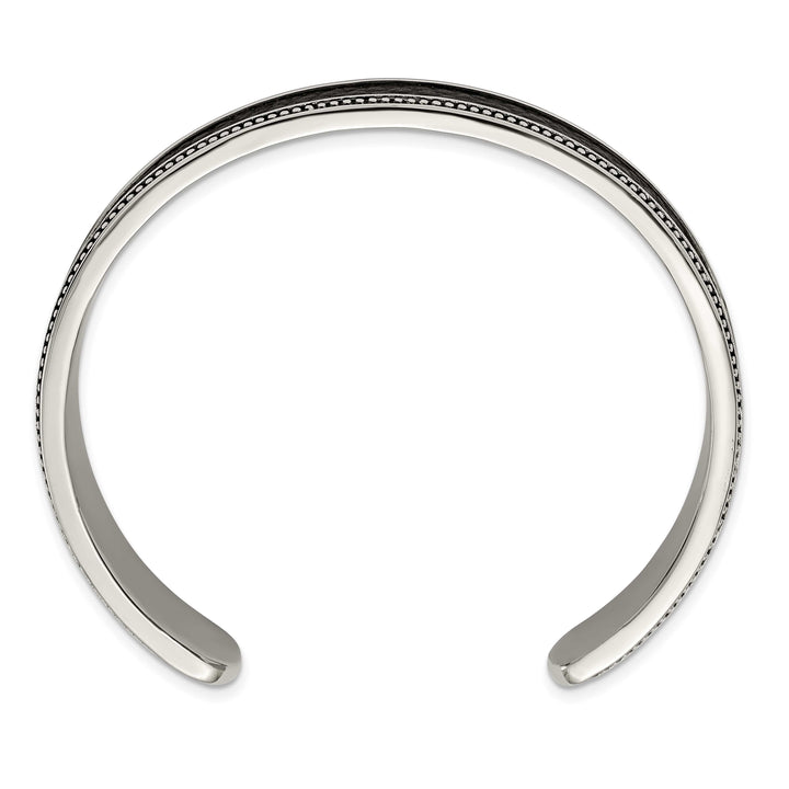 Chisel Stainless Steel Antiqued and Textured Leather Inlay 12mm Cuff
