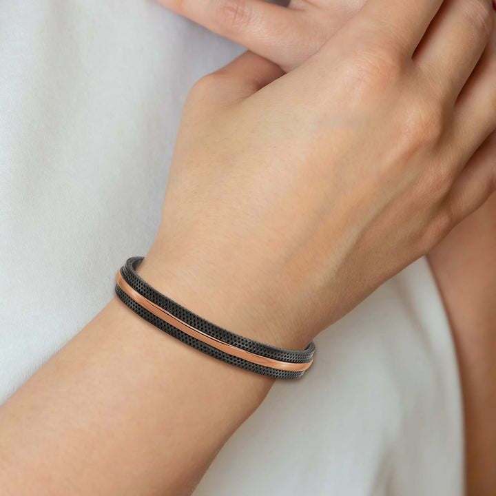Chisel Stainless Steel Black and Brown IP-plated 10mm Cuff Bangle