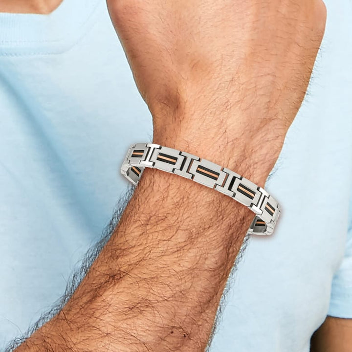 Chisel Stainless Steel Black and Rose IP-plated 8.5" Link Bracelet