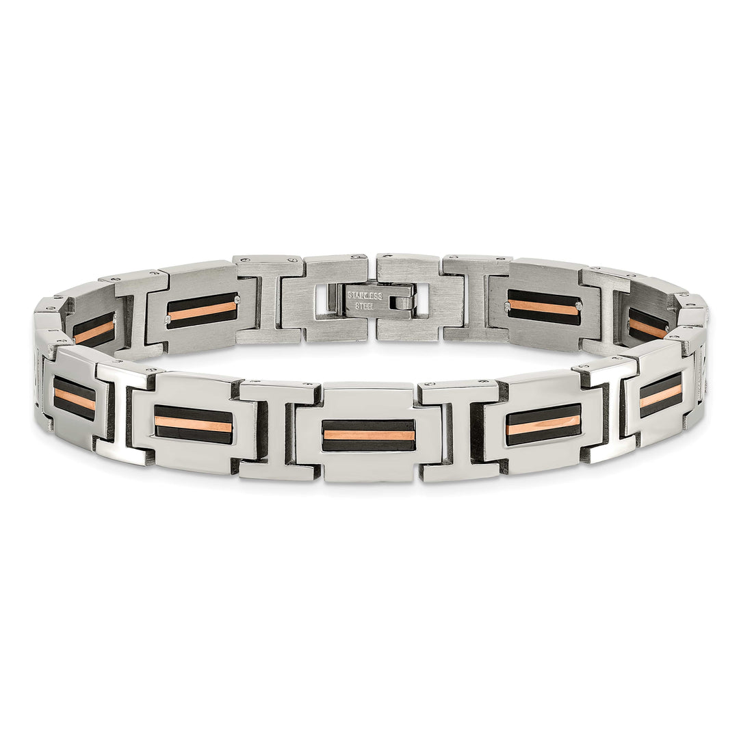 Chisel Stainless Steel Black and Rose IP-plated 8.5" Link Bracelet