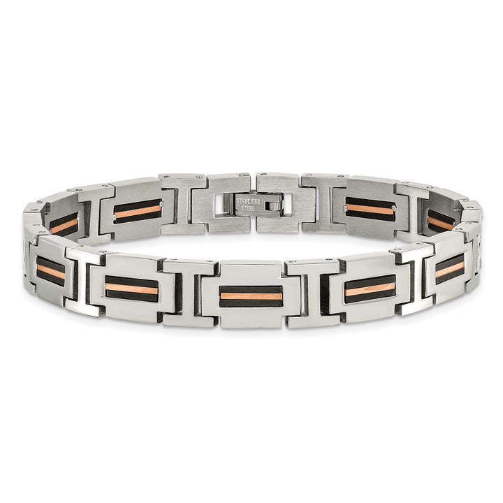 Chisel Stainless Steel Black and Rose IP-plated 8.5" Link Bracelet