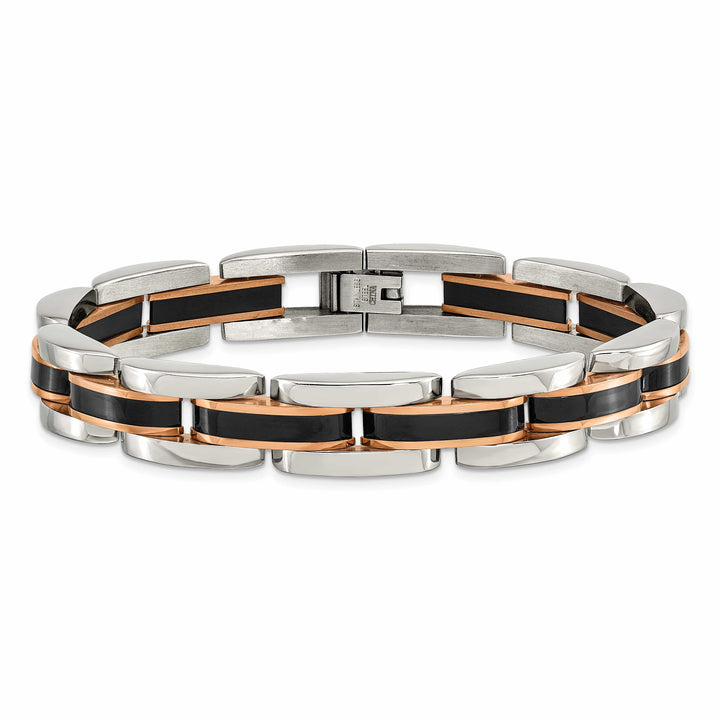 Chisel Stainless Steel Black and Rose IP-plated 8.5" Link Bracelet