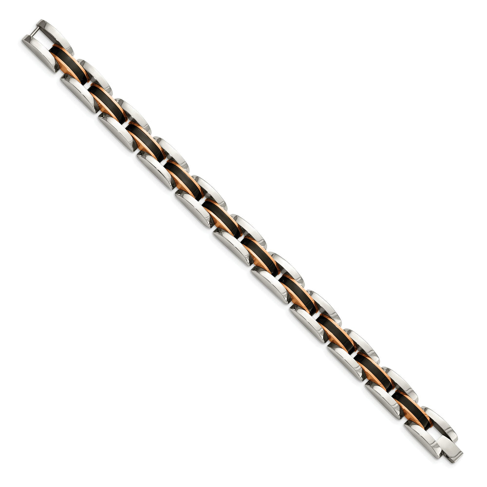 Chisel Stainless Steel Black and Rose IP-plated 8.5" Link Bracelet