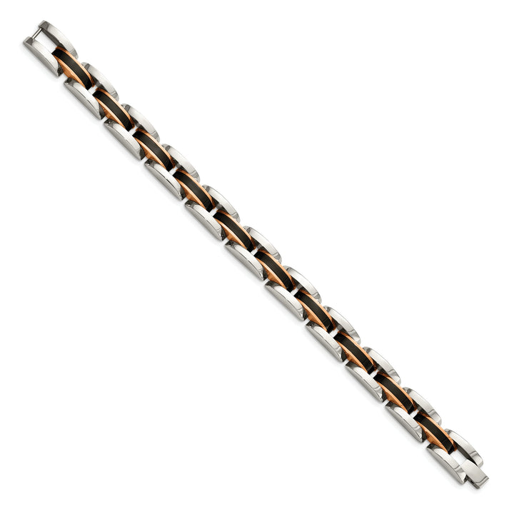 Chisel Stainless Steel Black and Rose IP-plated 8.5" Link Bracelet