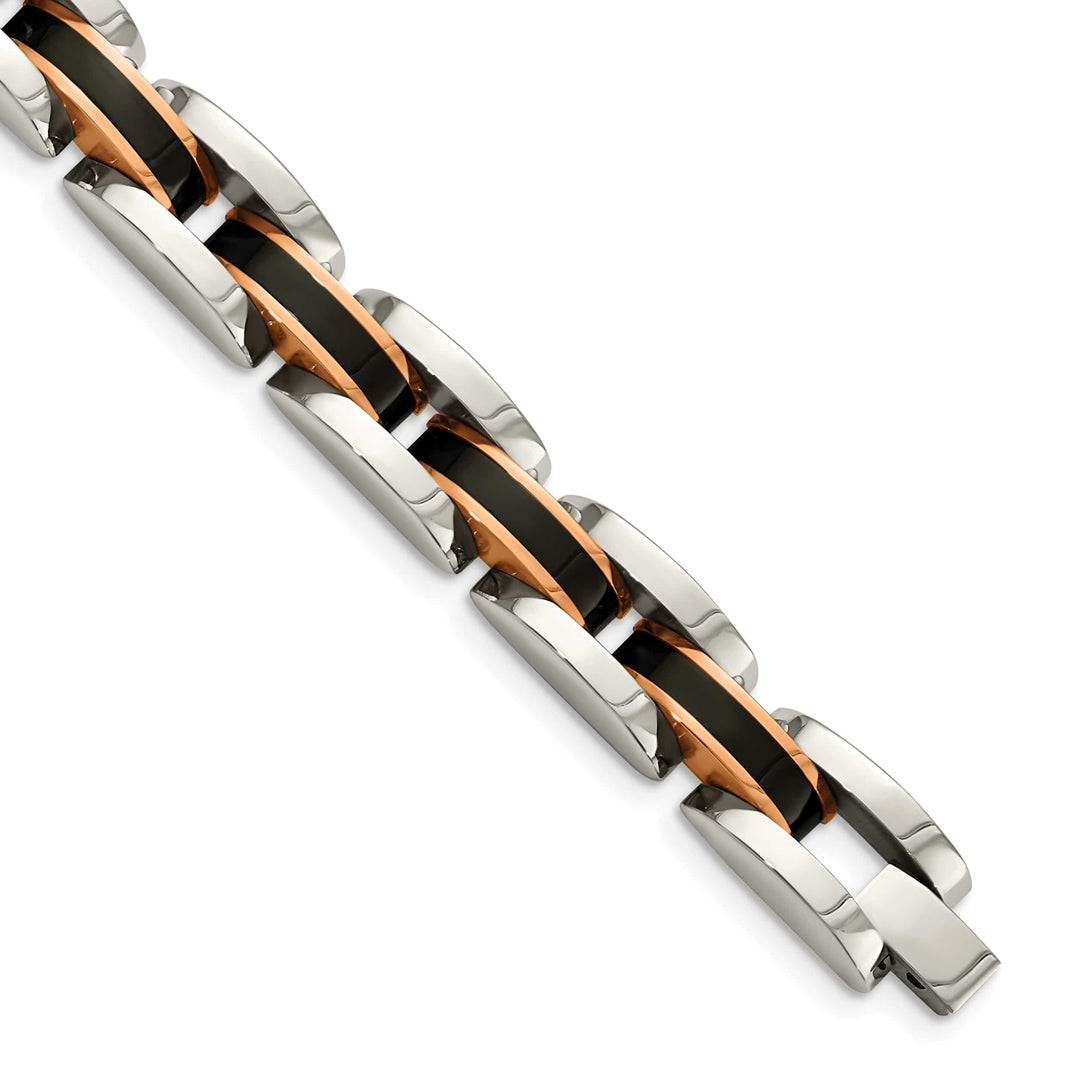 Chisel Stainless Steel Black and Rose IP-plated 8.5" Link Bracelet