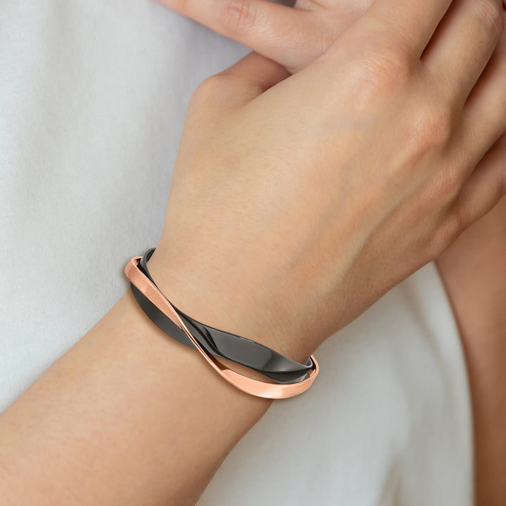 Chisel Stainless Steel Black and Rose IP-plated Layered and Twisted