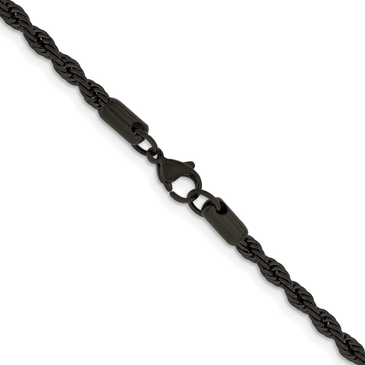 Chisel Stainless Steel Black Finish Finish 4mm Rope Chain