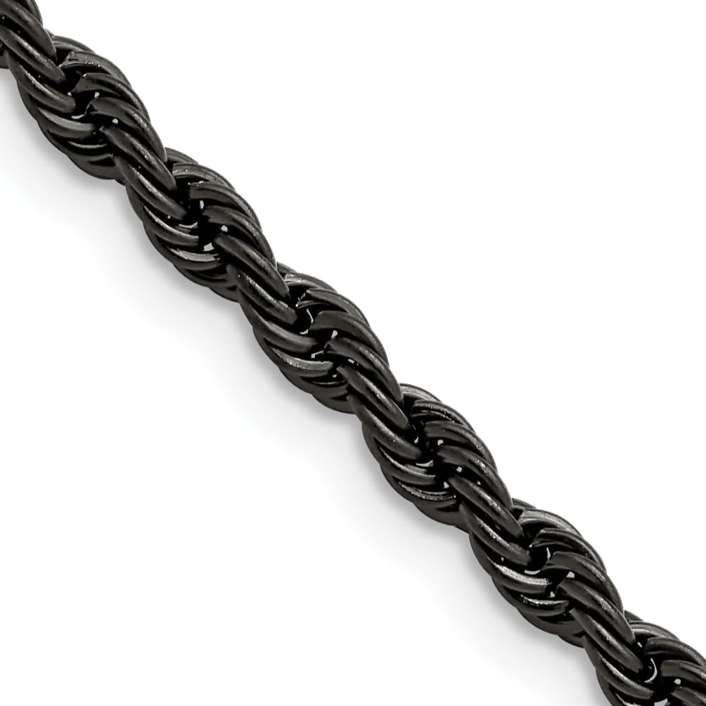 Chisel Stainless Steel Black Finish Finish 4mm Rope Chain
