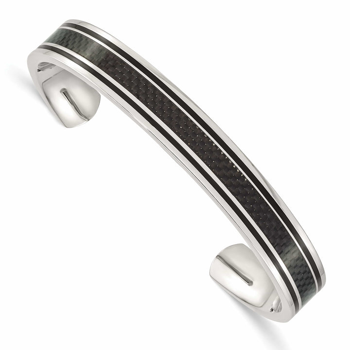 Chisel Stainless Steel Black IP-plated Black Carbon Fiber Inlay Cuff