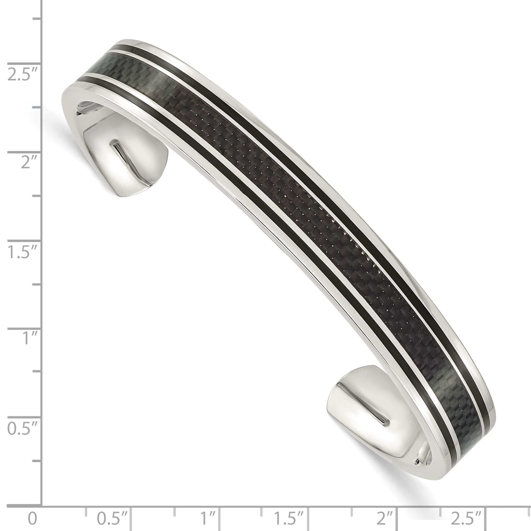 Chisel Stainless Steel Black IP-plated Black Carbon Fiber Inlay Cuff