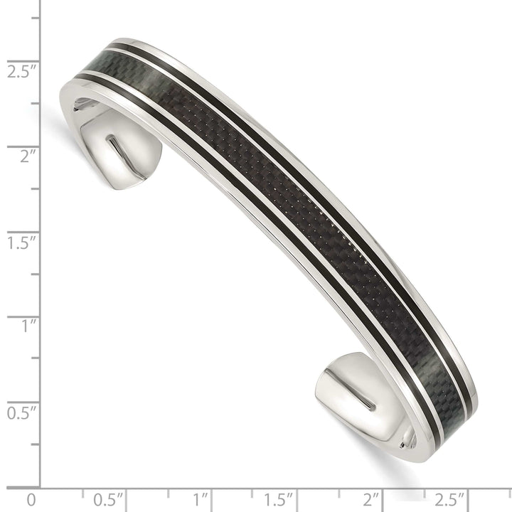 Chisel Stainless Steel Black IP-plated Black Carbon Fiber Inlay Cuff